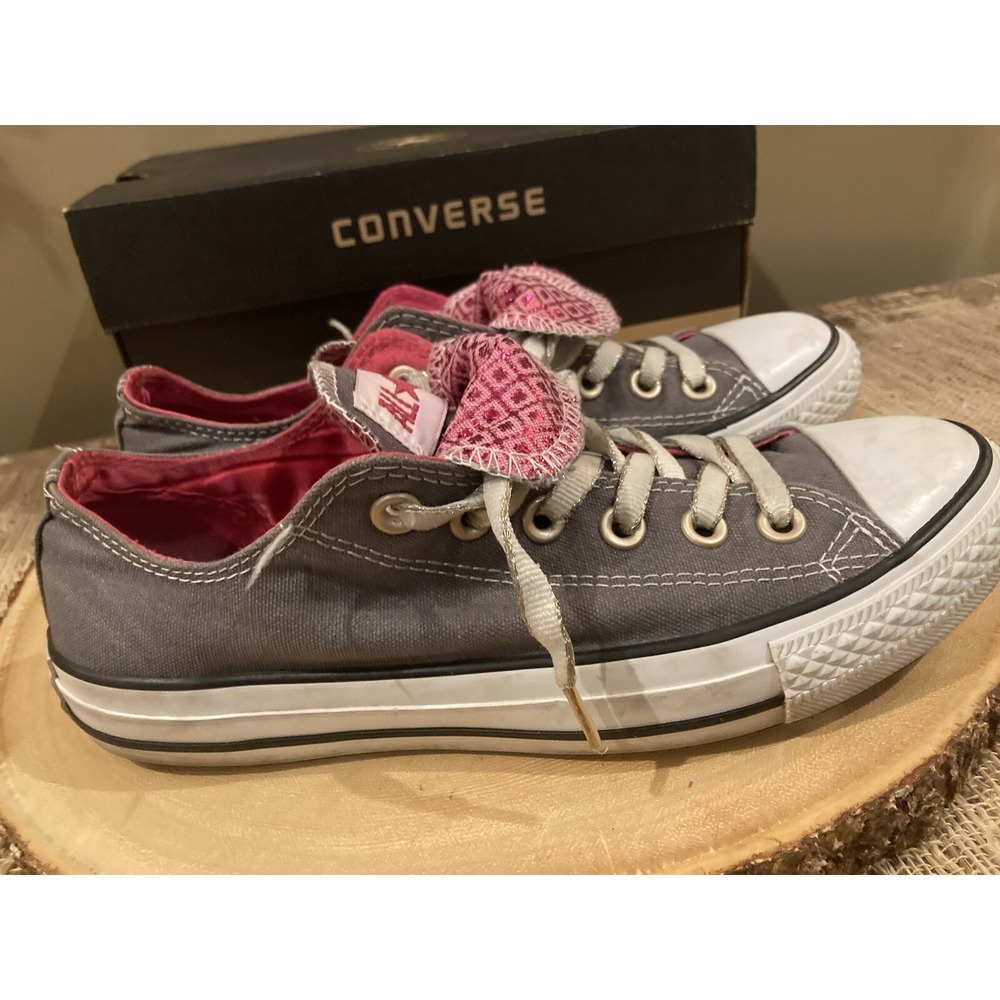 Converse All Star CTAS Size 7 Sparkly Pink Double Tongue Gray Glitter With Box
